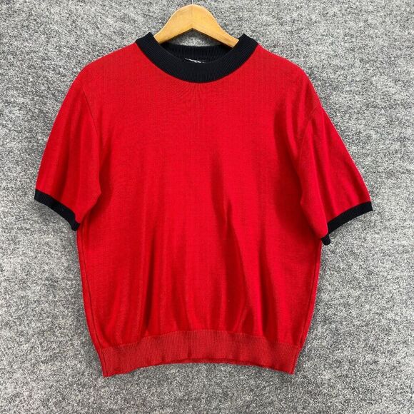 Southern Lady Sweater Pullover Women M Medium Red Knit Crew Neck Short Sleeve - Picture 1 of 8